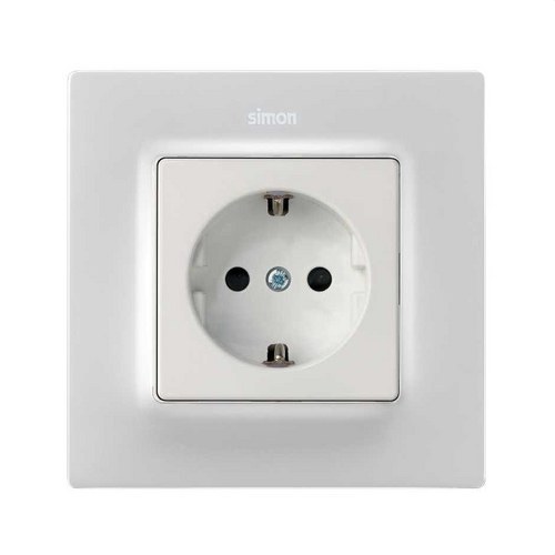 Base de enchufe SIMON 82 schuko con embornamiento tornillo+tapa 16A blanco mate