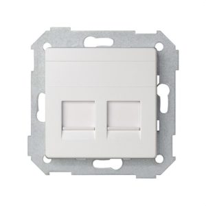 Placa SIMON 82 V&D plana universal con guardapolvo para 2 conectores RJ45 blanco mate