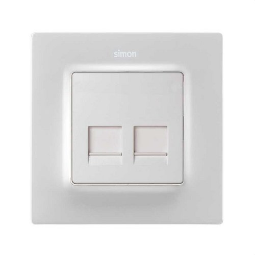 Placa SIMON 82 V&D plana universal con guardapolvo para 2 conectores RJ45 blanco mate