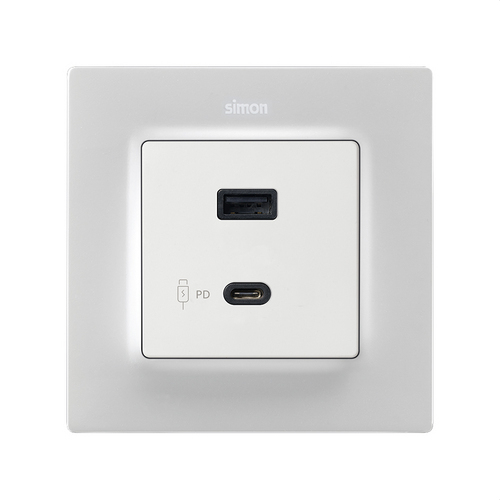 Placa SIMON 82 CONCEPT doble cargador USB C+A QUICKCHARGE blanco mate
