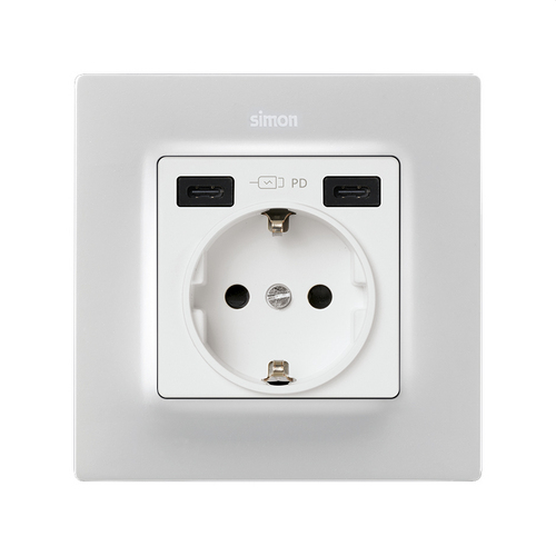 Tapa base enchufe schuko SERIE 82 - EMPOTRAR con 2 USB C + C