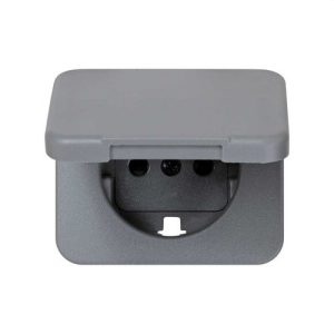 Tapa articulada SIMON 75 para base enchufe 2P+TT lateral gris