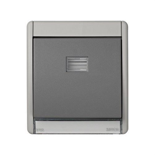 Pulsador monobloc IP55 10AX 250V Simon Aqua con sistema de embornamiento rápido gris