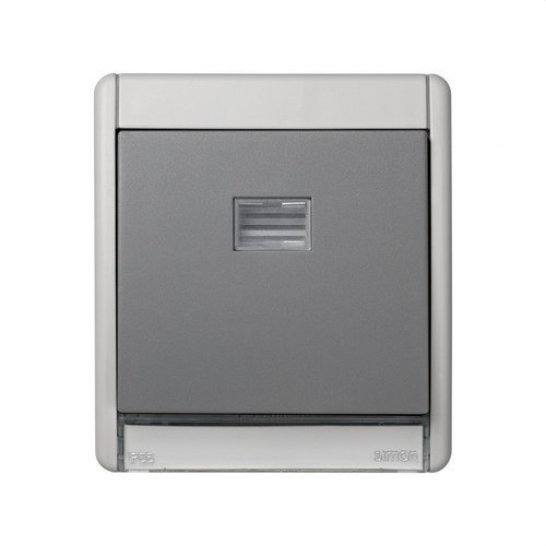 Pulsador monobloc IP55 10AX 250V Simon Aqua con luminoso incorporado y sistema de embornamiento rápido gris
