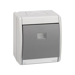 Conmutador monobloc IP55 10AX 250V Simon Aqua con sistema de embornamiento rápido gris