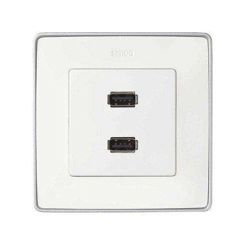 Placa SIMON 82 para conector 2xUSB 2.0 tipo-A blanco