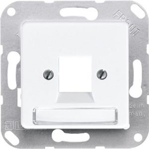 Placa central para toma RJ con regleta inscripción 6x37mm blanco alpino