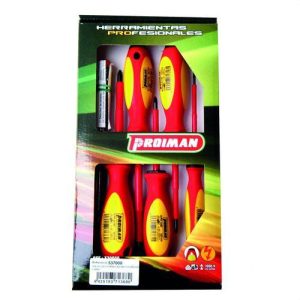 Juego destornilladores 6 unidades planos 3-4-5 + Philips 1-2 + Pozidriv 2 + buscapolos 1000V
